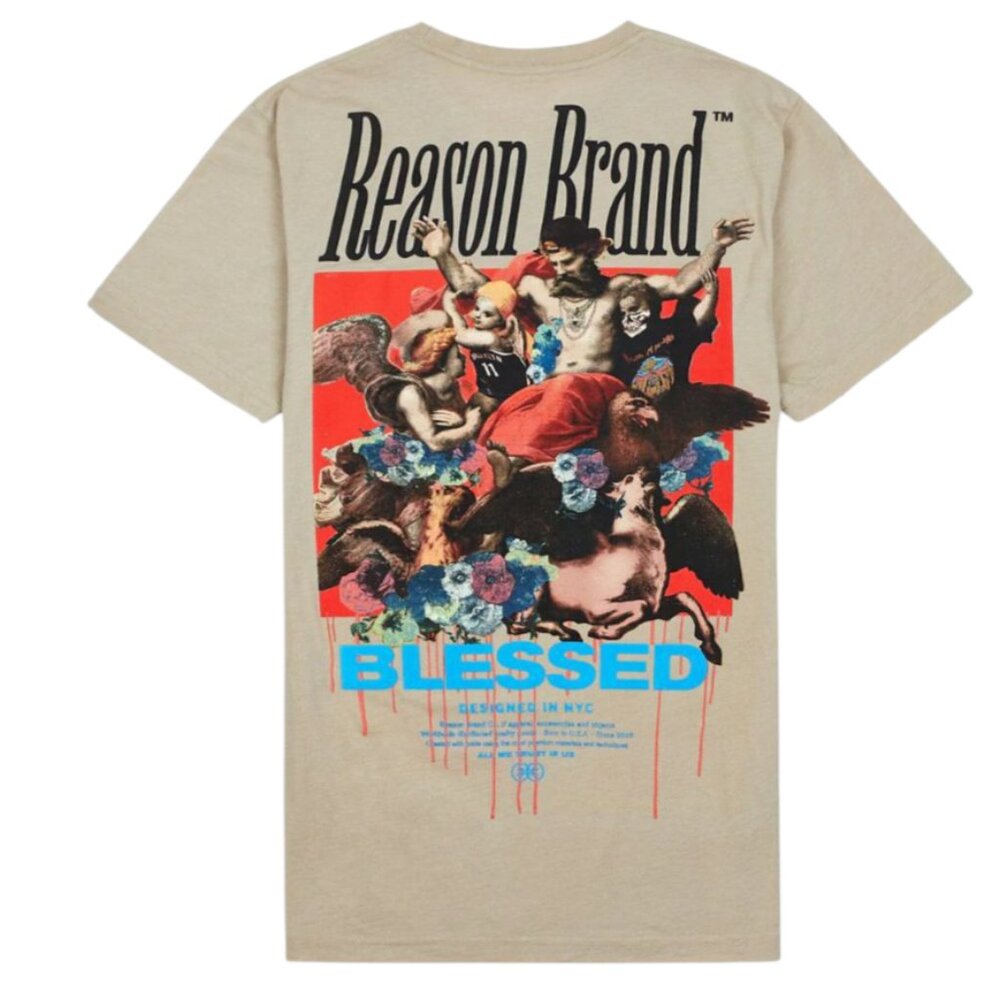 KING OF KINGS BACK PRINT BLESSED SHORT SLEEVE TEE - KHAKI